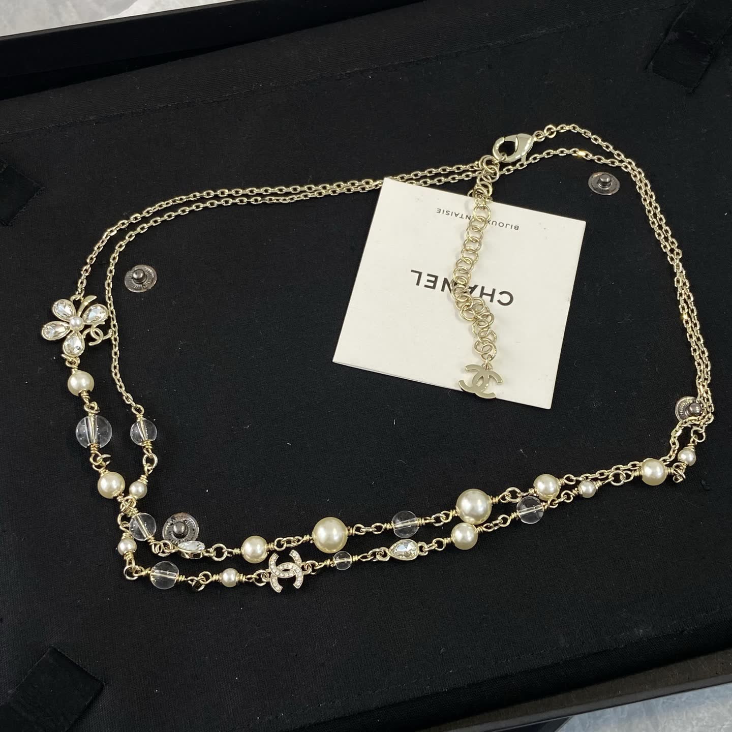 Chanel Gold-Tone Pearl and Crystal Necklace